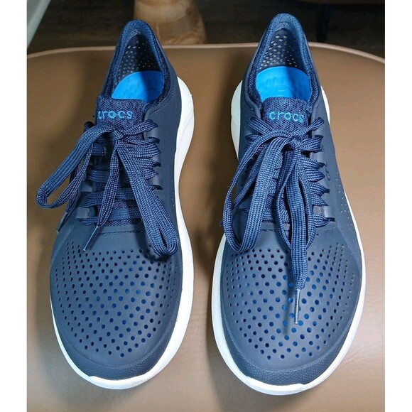 Men's Size 8 Crocs LiteRide Navy Blue Sneakers White Soles Comfort Walking Work. - Picture 11 of 16